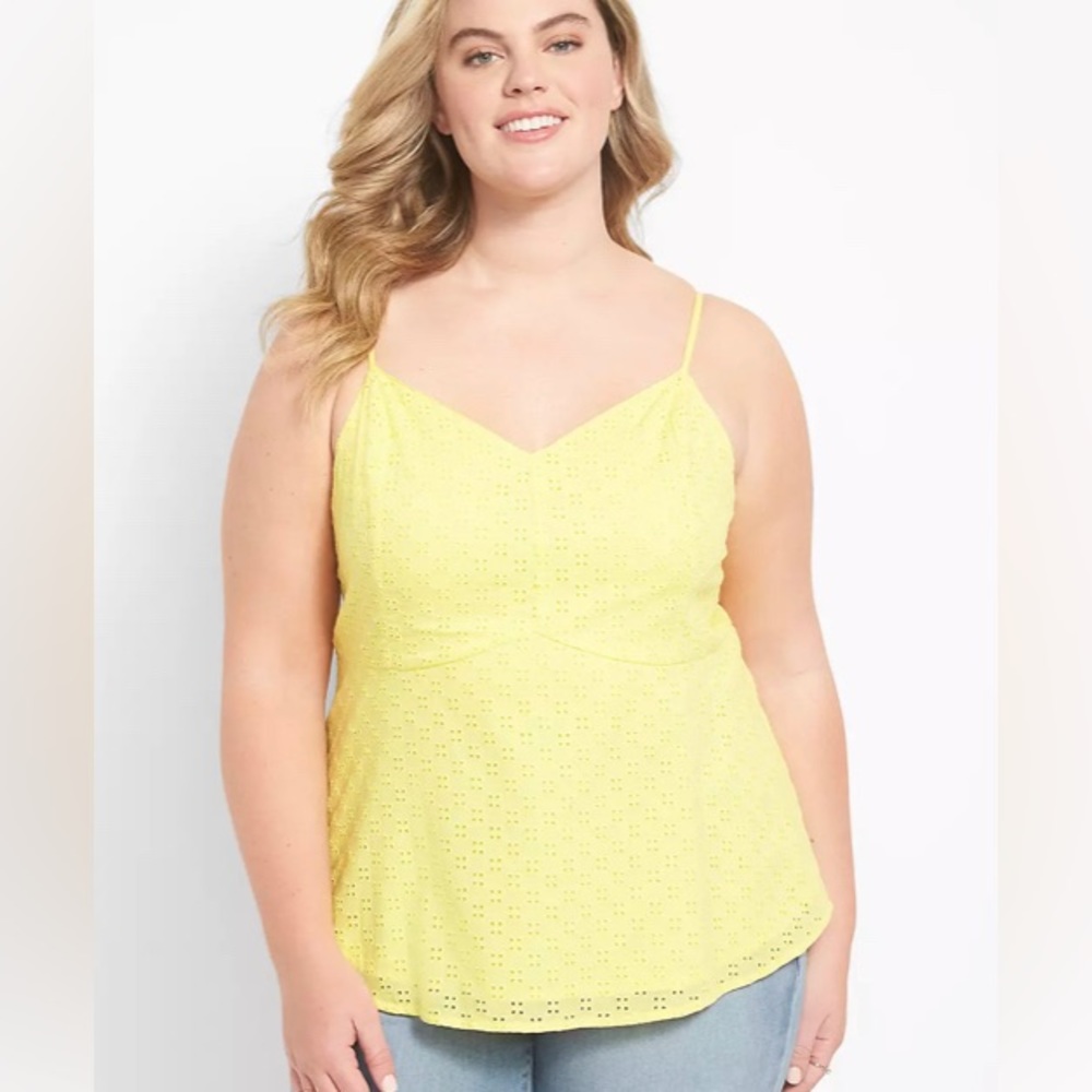 V-Neck Babydoll Eyelet Yellow Cami 100% Cotton